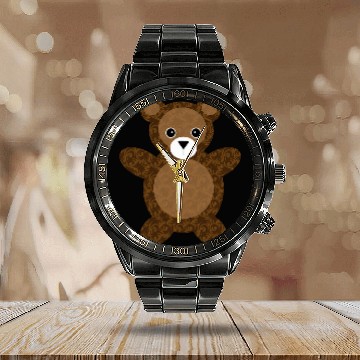 Discover Bear Pet Teddy Bear Brown Damask Calendar Steel Band Watch