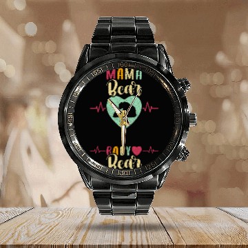 Discover Bear Pet Mama Bear Baby Bear Expecting Mom Pregnancy Reveal Baseball Tees Calendar Steel Band Watch