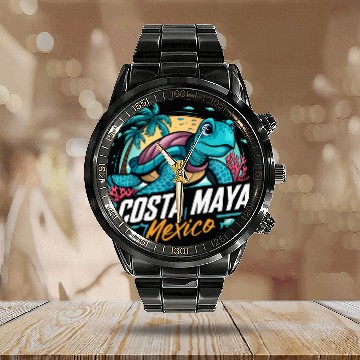 Discover Turtle Pet Costa Maya Mexico Turtle Vacation Souvenir Beach 4 Baseball Tees Calendar Steel Band Watch