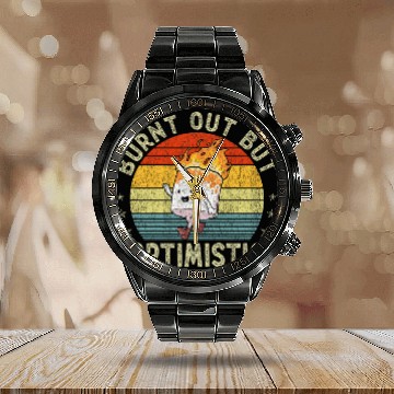 Discover Burnt Out But Optimistic Funny Marshmallow For Camping Retro 1 Zip Calendar Steel Band Watch