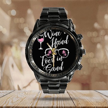 Discover Wines Fun In Hand Toes in Sand Funny Summery Beach Baseball Tees Calendar Steel Band Watch