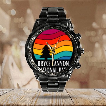 Discover Bryce Canyon National Park Retro National Park Sunset Calendar Steel Band Watch