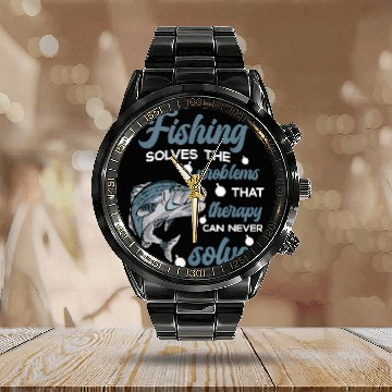 Discover Fishing Solves The Problems Funny Striped Bass Fish for Men Calendar Steel Band Watch
