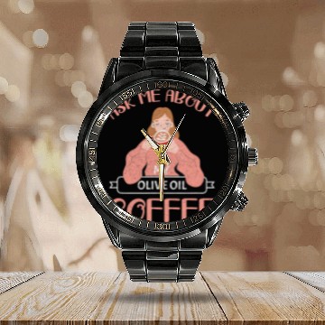 Discover Coffee Fun Olive Oil Coffee Lovers Latte Coffee Addict caffeines Decaf Zip Calendar Steel Band Watch