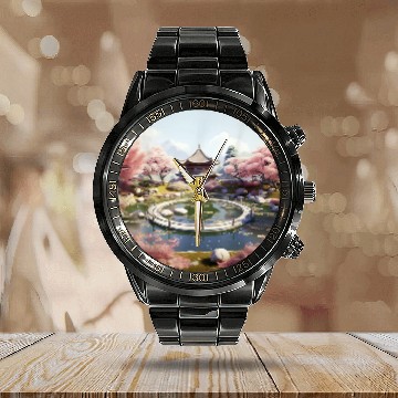 Discover Circular Oasis Korean Serenity Amid Reflective Waters Baseball Tees Calendar Steel Band Watch