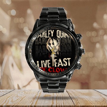 Discover suicides Squad Harley Quinn Live Fast Die Clown Calendar Steel Band Watch