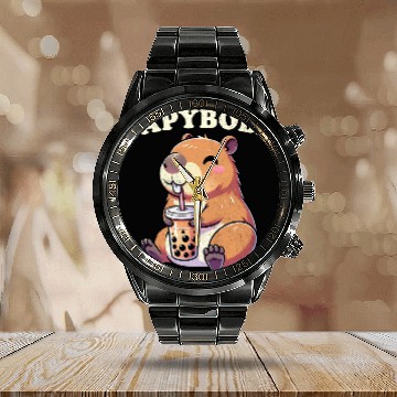 Discover capybaras Pet Rodent Capyboba Boba Milk Tea Calendar Steel Band Watch