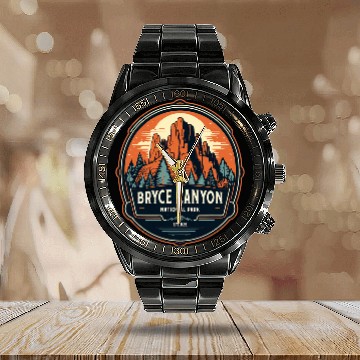 Discover Bryce Canyon National Park Graphic Utah Retro Camping Calendar Steel Band Watch