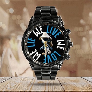 Discover Blue Mushroom Cat Meme We Live We Love We Lie Calendar Steel Band Watch