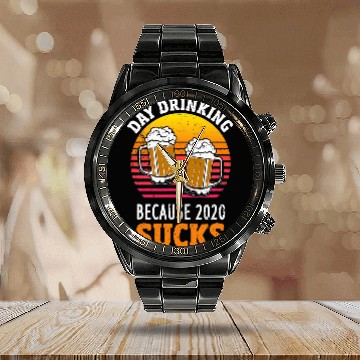 Discover Beer Fun Day Drinking Because Sucks Retro Sunset Beer Drinking Calendar Steel Band Watch