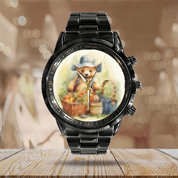 Discover Bear Pet Bear With A Picnic Basket Bear Ready For Picnic With Basket 2 Calendar Steel Band Watch