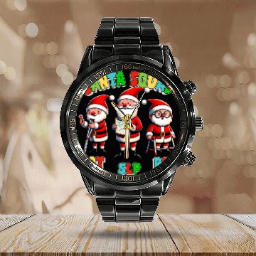 Discover Santa Squad Christmas Therapy OT SLP PT Teacher Team Baseball Tees Calendar Steel Band Watch