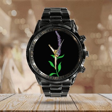 Discover Herb Lavender Plant Flower Calendar Steel Band Watch