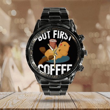 Discover Coffee Fun Otter I But First Coffee Calendar Steel Band Watch