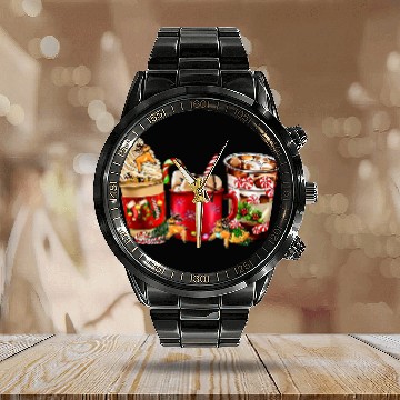 Discover Coffee Fun Hot Cocoa Christmas Drinks Calendar Steel Band Watch