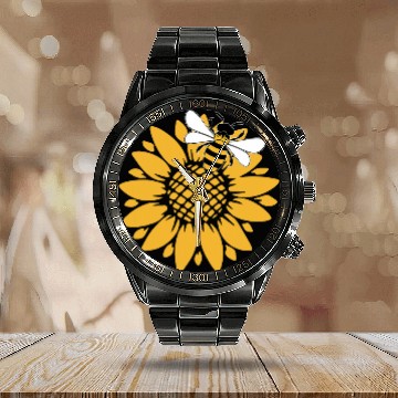 Discover Bumblebee Sunflower Springtime Save The Bees Honeybee Calendar Steel Band Watch