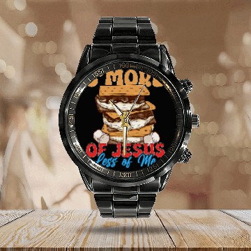 Discover Camping Jesus Religious Less Me Bible Verse Outdoor Graphic Baseball Tees Calendar Steel Band Watch