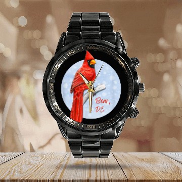Discover Bear Pet Bear DE Pride Red Cardinal Birder Birdwatching Baseball Tees Calendar Steel Band Watch