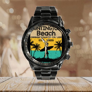 Discover Huntington Beach Surf City Distressed vintages Novelty Baseball Tees Calendar Steel Band Watch