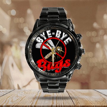 Discover Byebye bugs Insect Terminator Pest Warrior Zip Calendar Steel Band Watch