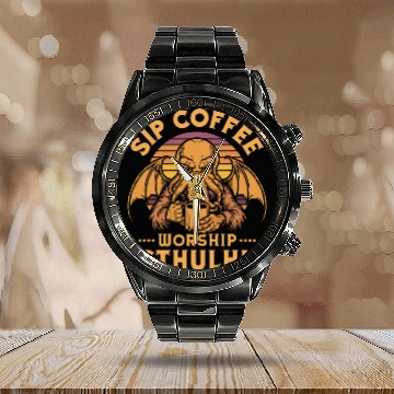 Discover Coffee Fun Sip Coffee Worship Cthulhu Cthulhu Cult Coffee Lover 1 8 Baseball Tees Calendar Steel Band Watch