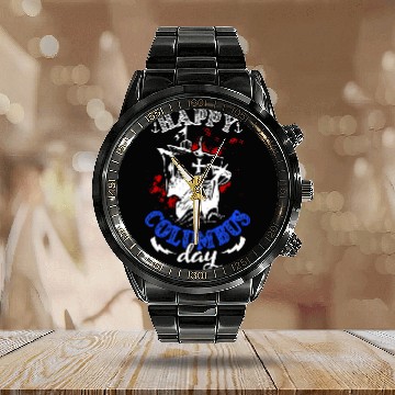 Discover Columbus Day Cristofo Colombo 1 Baseball Tees Calendar Steel Band Watch