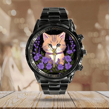 Discover cat lavender flowers photography bushes lavenderfields Zip Calendar Steel Band Watch