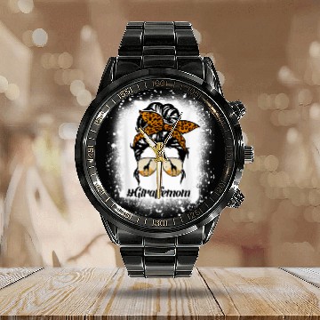 Discover Giraffe Pet mom Bleached Messy Bun Leopard Mother s Day Zip Calendar Steel Band Watch