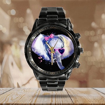Discover Elephant Pet hand painted Elephant Zip Calendar Steel Band Watch