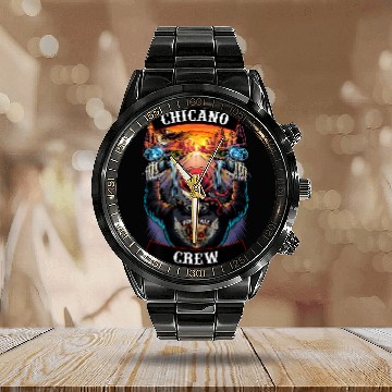 Discover Chicano Crew Motorcycle Biker Skull Calendar Steel Band Watch