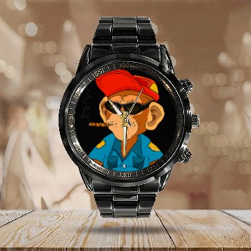 Discover Police Job Ape NFT Themed Monkey Officer Zip Calendar Steel Band Watch