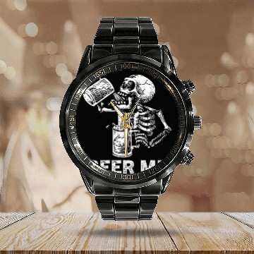 Discover Beer Fun Beer Me Skeletons Scary Spooky Drinking Men Party Calendar Steel Band Watch