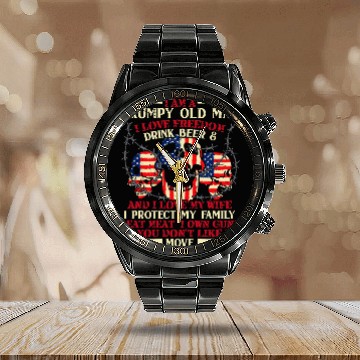 Discover Beer Fun I Am A Grumpy Old Man I Love Freedom Drink Beer Calendar Steel Band Watch