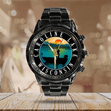 Discover Caroline Lake Wisconsin Fishing Calendar Steel Band Watch