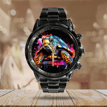 Discover Box Turtle Lover Colorful Splash Art Calendar Steel Band Watch
