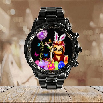 Discover Happy Easter Egg Hunt Cute Sloth Bunny Toddler Girl Kid Calendar Steel Band Watch