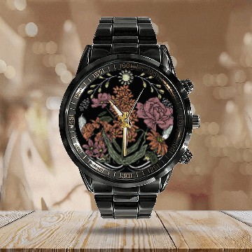 Discover Herbs and Botanical Garden vintages Wildflowers Calendar Steel Band Watch