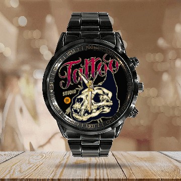 Discover Cat Skull Tattoo Baseball Tees Calendar Steel Band Watch