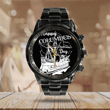 Discover Happy Columbus Day 1 Calendar Steel Band Watch