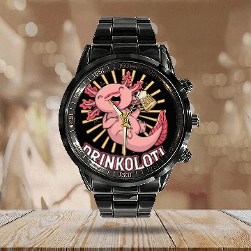 Discover Beer Fun Axolotls mexican salamander Drinkolotl Zip Calendar Steel Band Watch