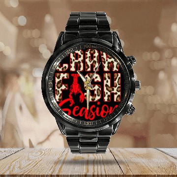 Discover Cajun Crawfish Boil Party Crawfish Leopard Print Mardi Gras Calendar Steel Band Watch