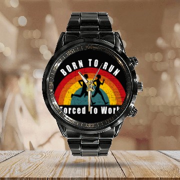 Discover Born To Run Forced To Work Zip Calendar Steel Band Watch
