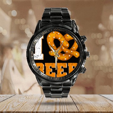 Discover Beer Fun I Love Beer Soft Pretzel Calendar Steel Band Watch