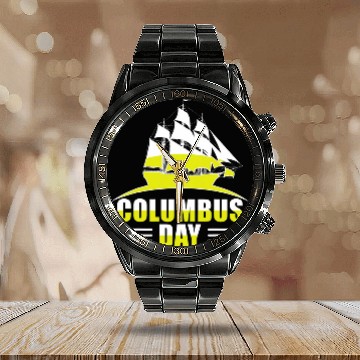 Discover Columbus Day Christopher Columbus Day Baseball Tees Calendar Steel Band Watch