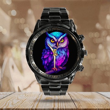 Discover Owl Pet Pastel Colour Rainbow Barn Owl Beak 1 Calendar Steel Band Watch