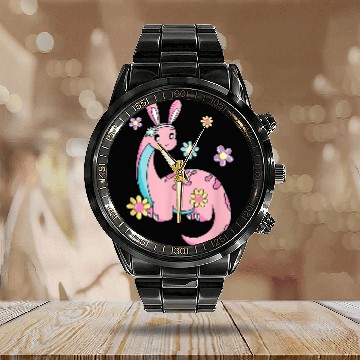 Discover brontosaurus bunny ears egg easter day dinosaur dino boys Calendar Steel Band Watch
