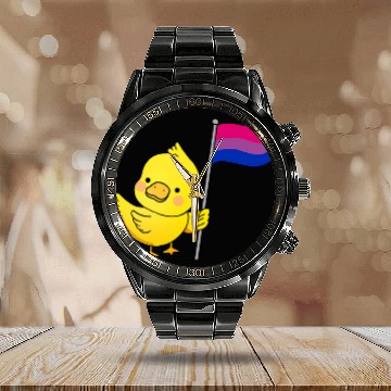 Discover Duck Pet Bisexual Pride Duck Bisexual Baseball Tees Calendar Steel Band Watch
