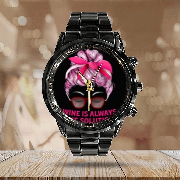 Discover Wines Fun Is Always the Solution Wines Lover Mom Champagne Mother 3 Calendar Steel Band Watch