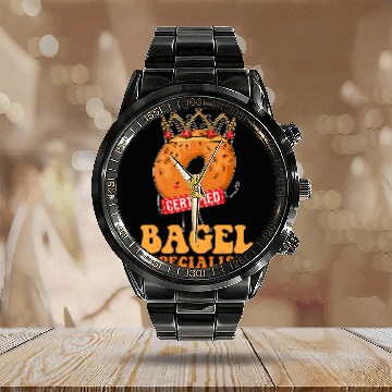 Discover Everything Bagel Lover Certified Bagel Specialist Bagel Day Calendar Steel Band Watch