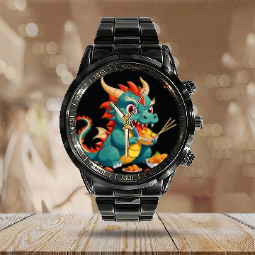 Discover Dragon Pet Eating Chinese Dragon Baseball Tees Calendar Steel Band Watch